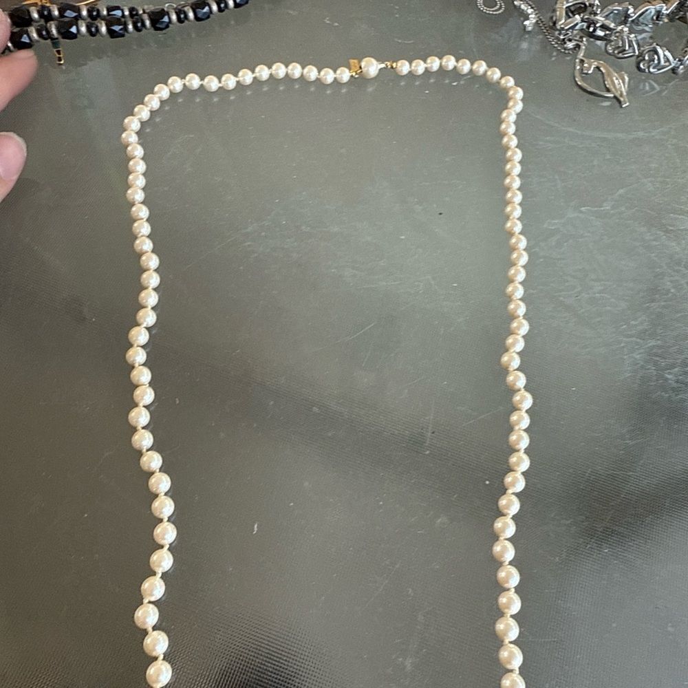 Vintage Marvella Faux Pearl Necklace | Classic Knotted Strand 24” - Picture 2 of 4